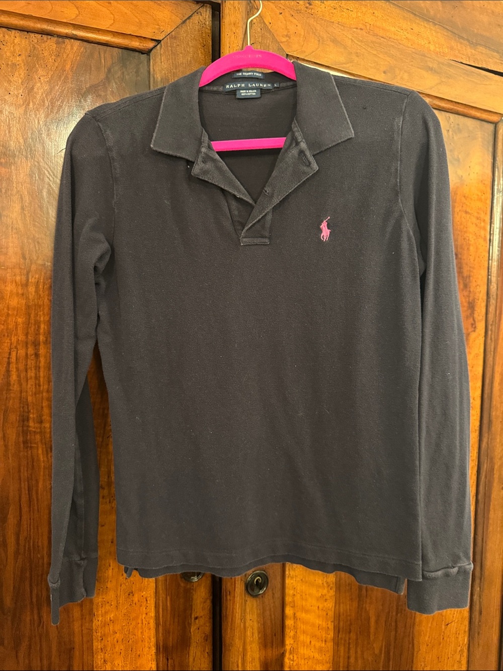 Ralph Lauren Ladies Navy Long-Sleeve Polo with Pink Pony